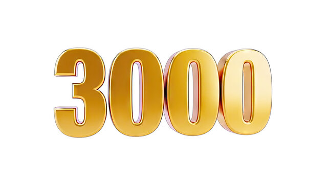 3D Golden 3000 Number on transparent background