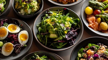 Delicious food arranged in clean, balanced composition emphasizing freshness and portion control