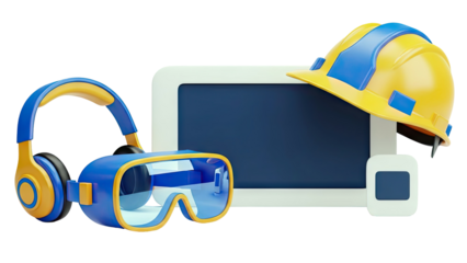 3D Render of Safety Gear and Technology Devices
