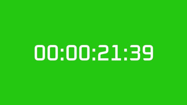 animation countdown 30 minute format day, hour, minute, second, speed up on greenscreen 4k video