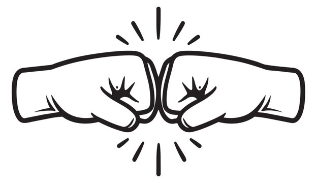 Hand drawn line art illustration of two fists depicting a fist bump for teamwork and friendship