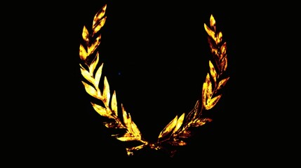 A Golden Laurel Wreath of Victory Glowing Brightly Against a Solid Deep Black Background, Cinematic Lighting, Symbolic Trophy, Minimalist Composition