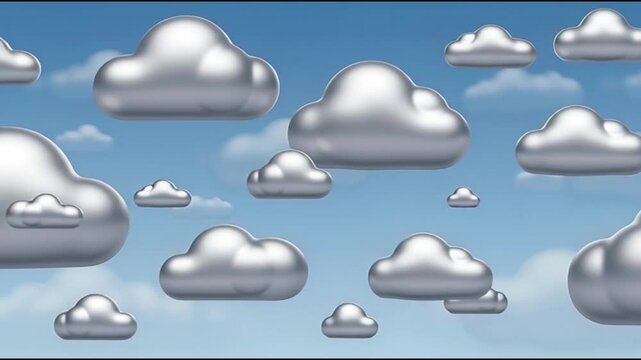 Silver clouds floating gently across a serene blue sky, viewed from a low angle, capturing the beauty of nature's artistry in a digital illustration.