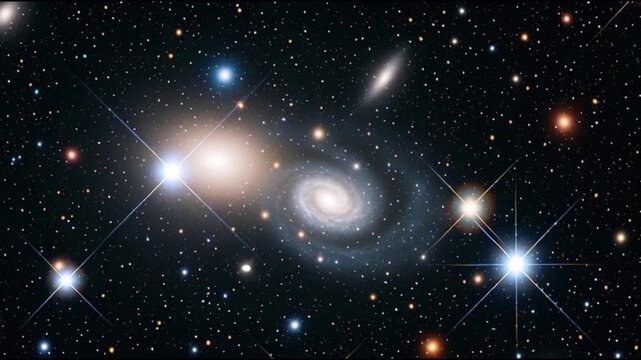 A spiral galaxy surrounded by stars and celestial bodies in the vast universe viewed from space