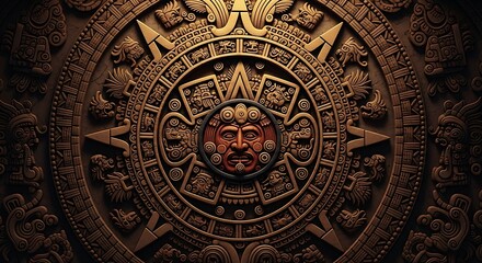 Obraz premium Ancient Aztec Calendar Stone Carving Detail.