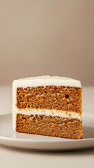 Carrot Cake Slice with Cream Cheese Frosting in Commercial Food Style