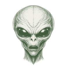 Vintage Alien Head Halftone Illustration isolated on transparent background, Generative AI
