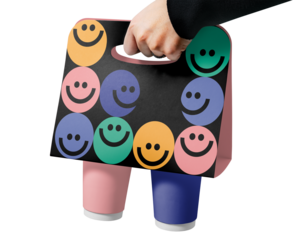 Product png, paper cup holder, smiling emoticons design, for takeaway