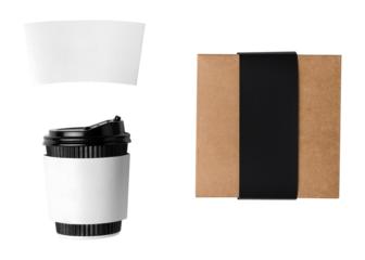Color coffee cup png, paper sleeve, product packaging, flat lay design