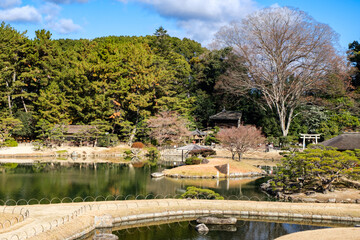 Fototapeta premium Korakuen in Okayama, Japan. It is a traditional Japanese Garden. It is one of the Three Great Gardens of Japan built in 1700s