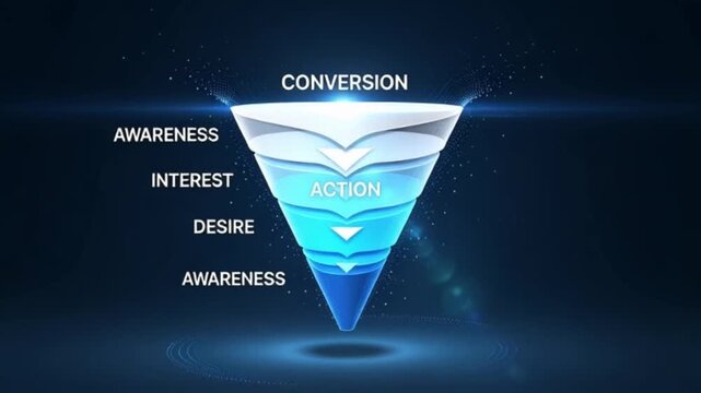 E-commerce marketing funnel visualization with conversion stages