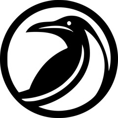 Naklejka premium Minimalist black-white razorbill bird icon with clean lines, no shading, isolated on white. Modern, simple, scalable, ideal for logos or digital use.