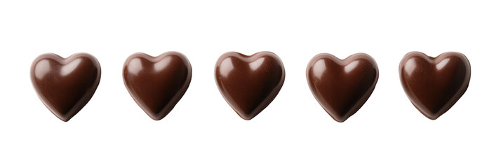 Fototapeta premium Five chocolate hearts isolated on transparent background for valentine's day