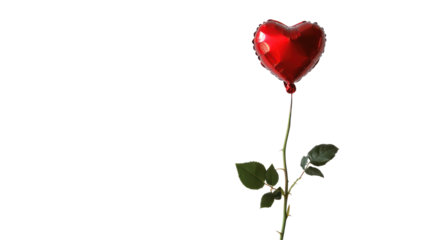 Red heart balloon rose valentine's day love symbol isolated on transparent background