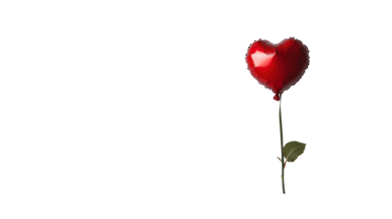Red rose with heart balloon, valentine's day decoration, isolated on transparent background