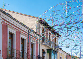 Colorful historic street with cars, penaranda de bracamonte, spain