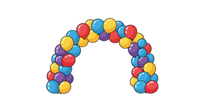 Vibrant balloon arch graphic, bursting with red yellow blue purple, a perfect festive decoration for cheerful events and joyous celebrations. Ideal