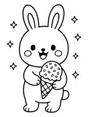 Obraz premium A Rabbit's Sweet Treat: A charming bunny with a happy expression holds a delicious ice cream cone, a delightful treat.