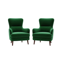 Fototapeta premium Pair of green velvet armchairs isolated on transparent background isolated on transparent background