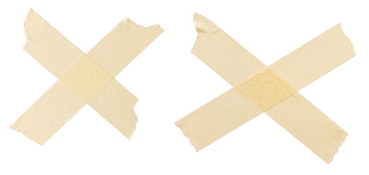 Paper x shape torn tape on transparent background. Photography semi-transparent tape