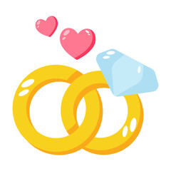 A flat style icon depicting wedding rings