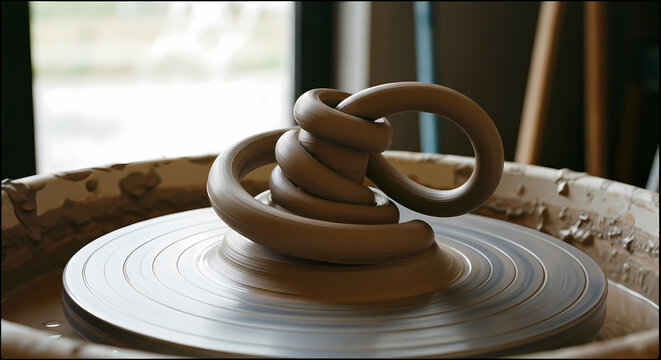 Pottery Wheel with Clay Sculpture.