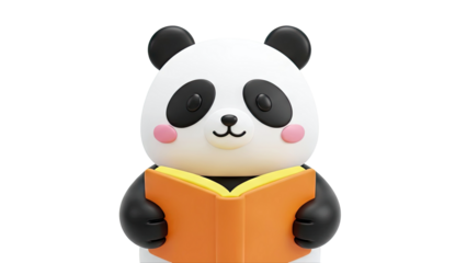 Cute 3D Panda Reading a Book