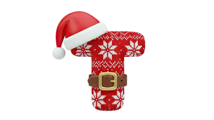 Letter T with Santa Hat and Belt - Christmas Themed 3D Render