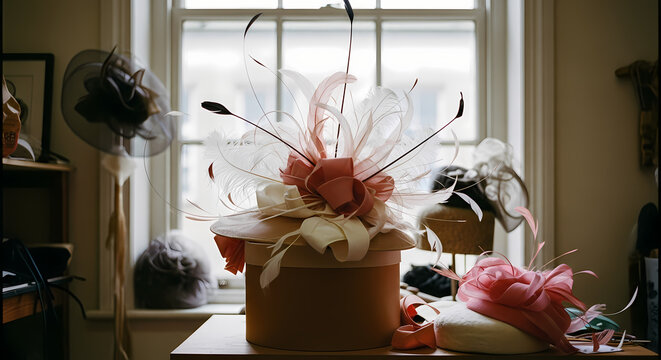 Fascinators and Hats on Table.