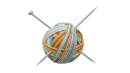 Colorful Yarn Ball with Knitting Needles