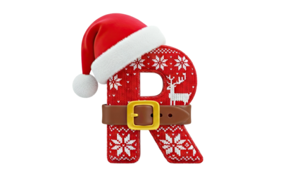 Letter R in Santa Hat with Knitted Christmas Design