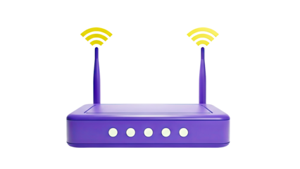 Purple Wi-Fi Router with Antennas and Signal Waves