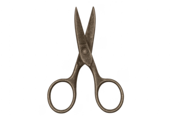 Vintage metal sewing scissors cutting tool on transparent background