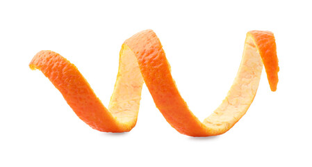 Orange zest isolated on white. Citrus fruit peel