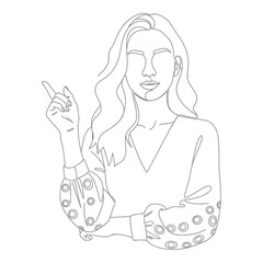 Young woman with long hair and studded sleeve isolated on white background, Vector