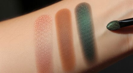 Cosmetic harmony on skin: close-up of blended earth-tone eyeshadow swatches demonstrating vivid