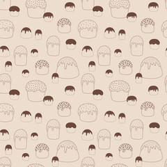 Easter cake seamless pattern vector background with traditional orthodox pascha bread and festive spring decorations for holiday textile and gift wrapping paper