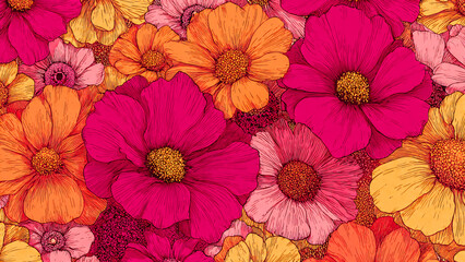 Obraz premium Papier peint floral vintage dans les tons orangés