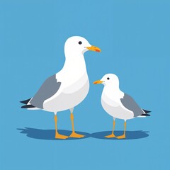 Obraz premium two seagulls standing next to each other on blue background