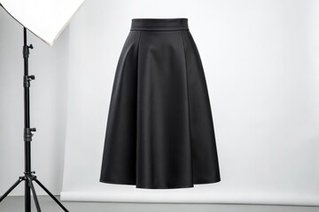 Elegant Black Midi Skirt on Display with Studio Lighting Setup