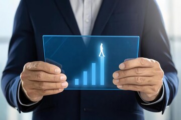 Businessman Holding Transparent Chart with Growth and Progress Icon