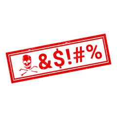 Warning: explicit content concept featuring a distressed red stamp with skull and censored symbols