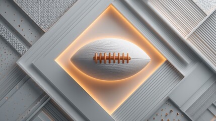 Sleek American football in illuminated geometric frame with modern architectural details, premium sports design for brand campaigns, event banners, and luxury promotions