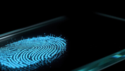 Digital fingerprint security technology on a black background  