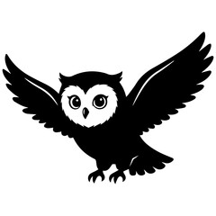 Obraz premium Black Silhouette of a Flying Owl with Open Wings, Vector Graphic Illustration, Minimalist Icon