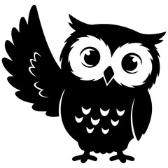 Cute Black Silhouette Owl Vector Illustration, Stylized Bird Character with Big Eyes, Simple Design