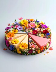 Vibrant Floral Cake Slices Arranged in a Circular Pattern.