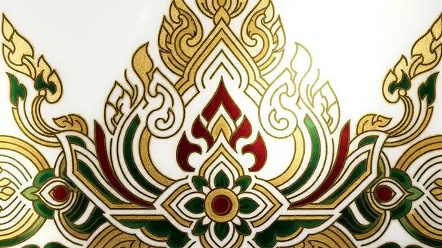 Thai Traditional Golden Ornament Pattern Decorative Element on White Background