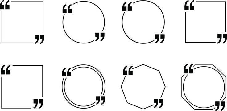 Collection of vector graphic quote frames and speech bubbles with classic quotation marks. Ideal for highlighting text, testimonials, and important messages