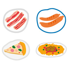 Cute food doodle sticker with a white border design element set